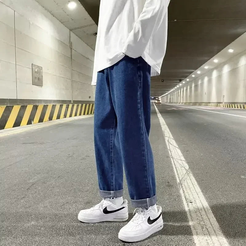 Autumn Korean Fashion Drawstring Y2K Jeans Homme Classic Baggy Straight Wide Leg Pants 2025 New Hip Hop Streetwear Casual Jean