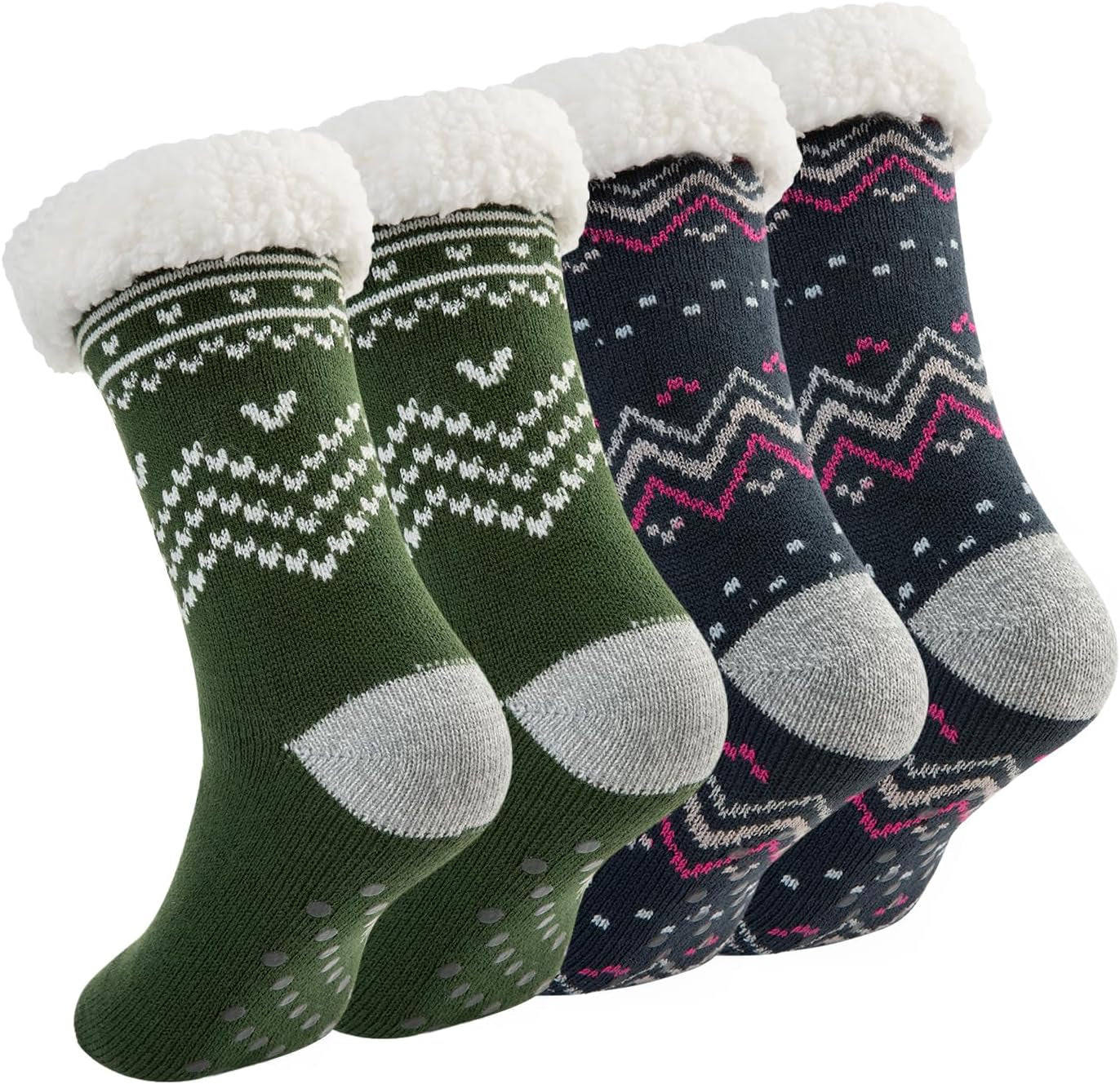 Sock Slippers for Women - 2 Pack Non Slip Socks - Fuzzy Socks Warm Socks with Grippers Sherpa Fleece Lined Thermal